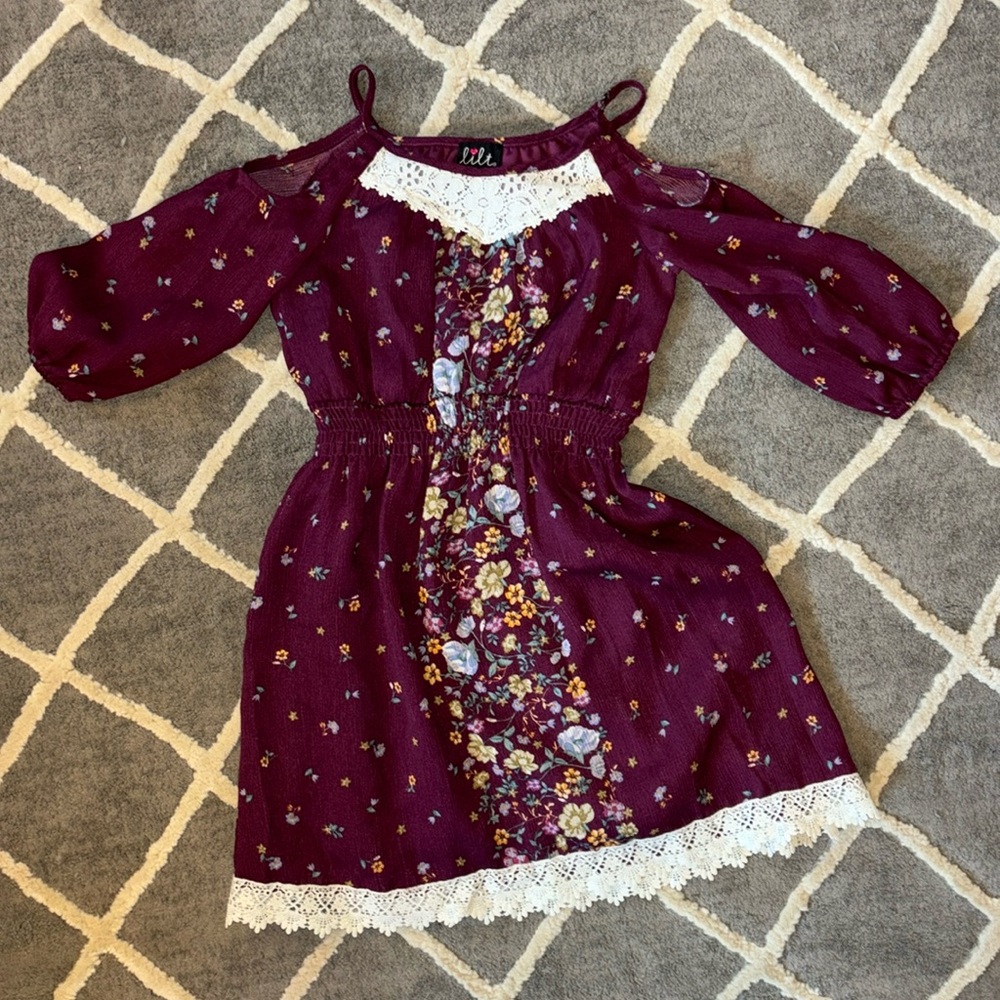 Girls Purple Floral Dress Size 7